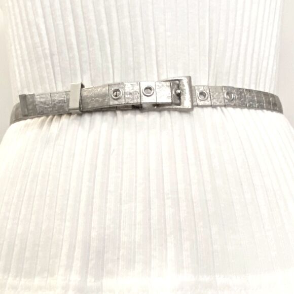 Frosted Silver ToneBelt Small XSmall Waist Segmented Skinny Link Metallic - Picture 1 of 11